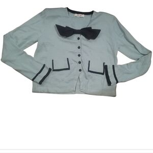 UM lightweight baby blue black bow cardigan sweater